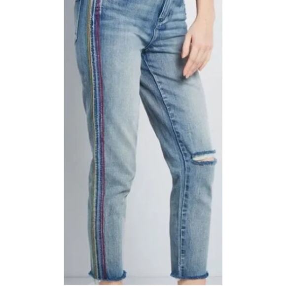 BlankNYC Rainbow Rivington High Rise in Crash Pad Raw Hem Jeans Size 27 - Picture 1 of 9